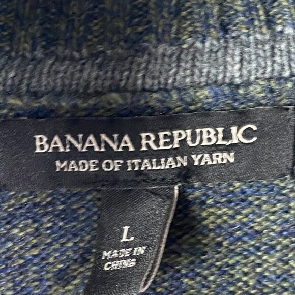 Banana Republic Merino Wool Mock Button Neck Sweater Size L Gray Navy Stripe - Picture 4 of 10